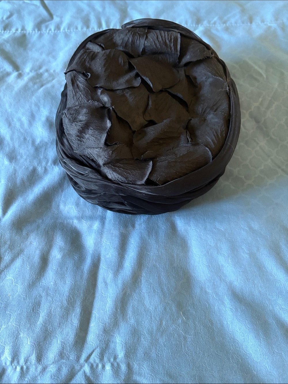 Vintage Black Floral Satin Pillbox Hat - Women Accessories